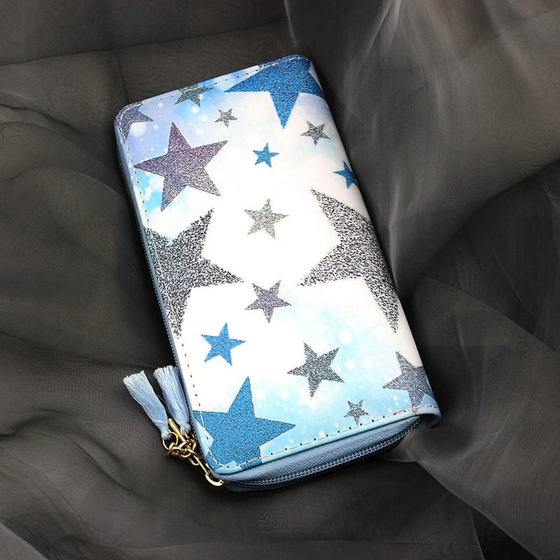 Timlee Cute Blue Star Zipper Wallet Long Clutch Bag PU Leather Purse,Women Wallet For Girls Christmas Gift(0316A) - Image 4